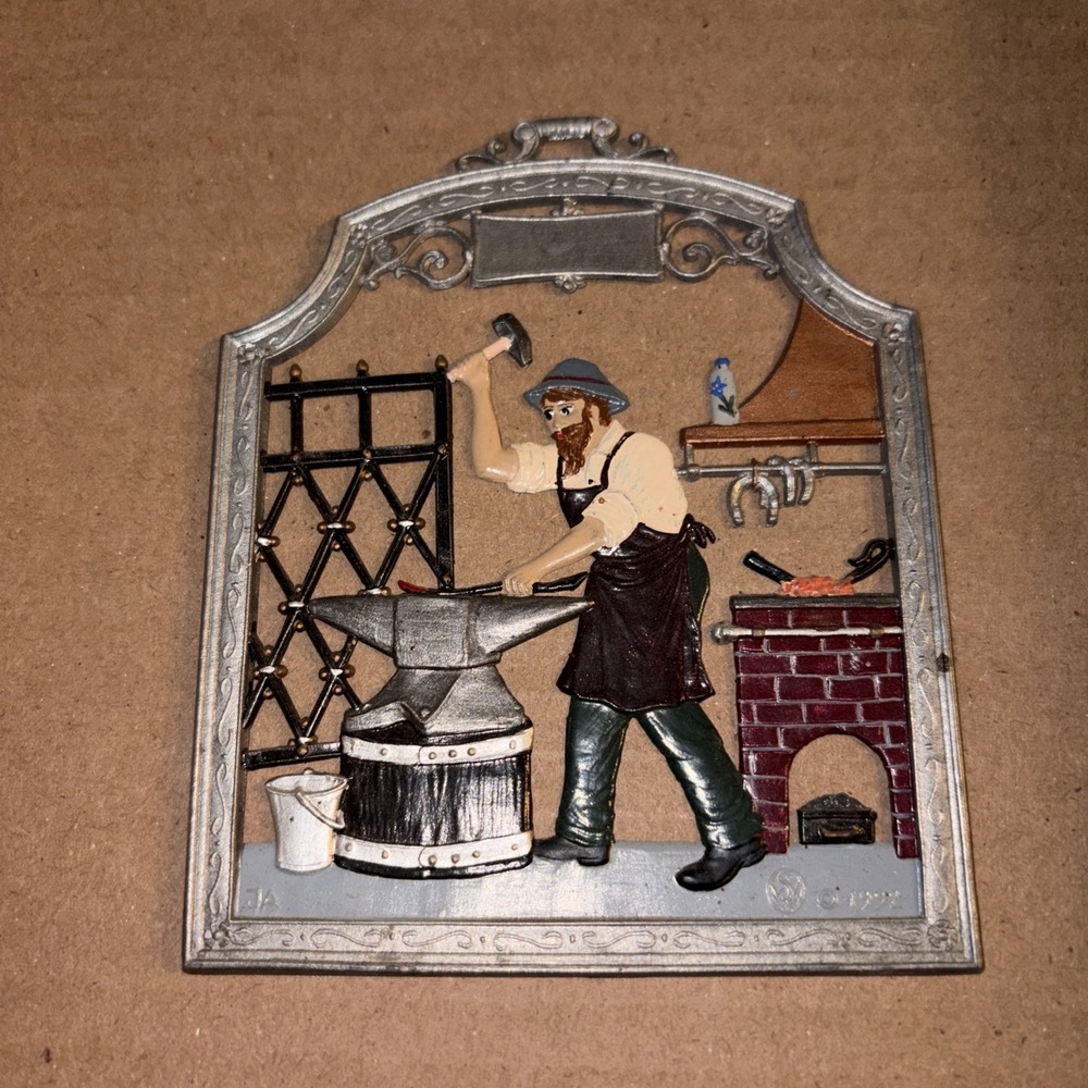 Wilhelm‎ Schweizer Hand Painted Pewter  The Blacksmith Anvil Wall Hanging
